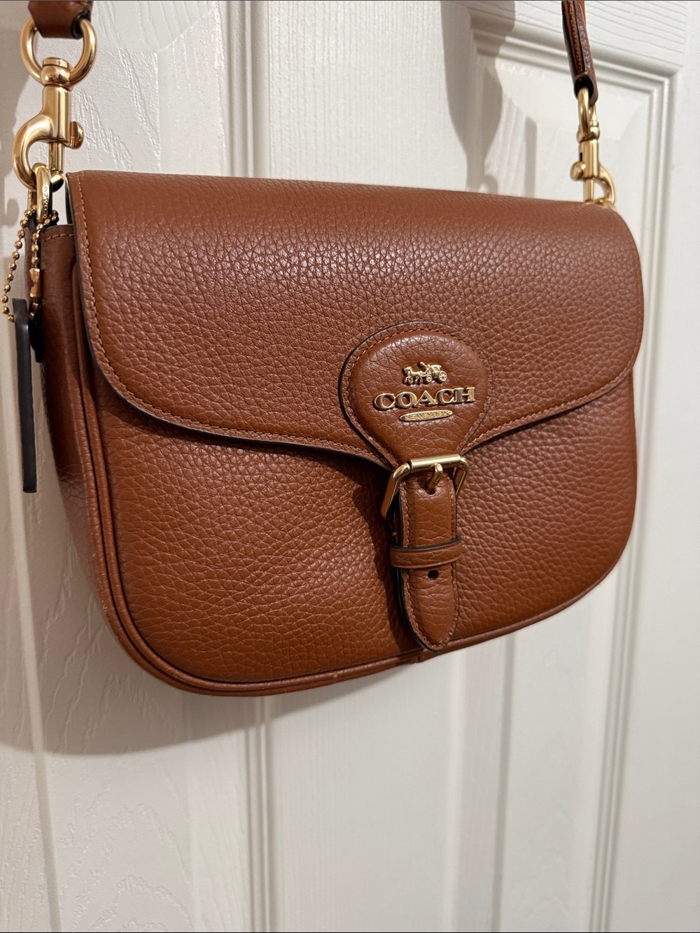 Authentic! Coach Cognac Pebbled Leather Crossbody Saddle Bag - Picture 2 of 10